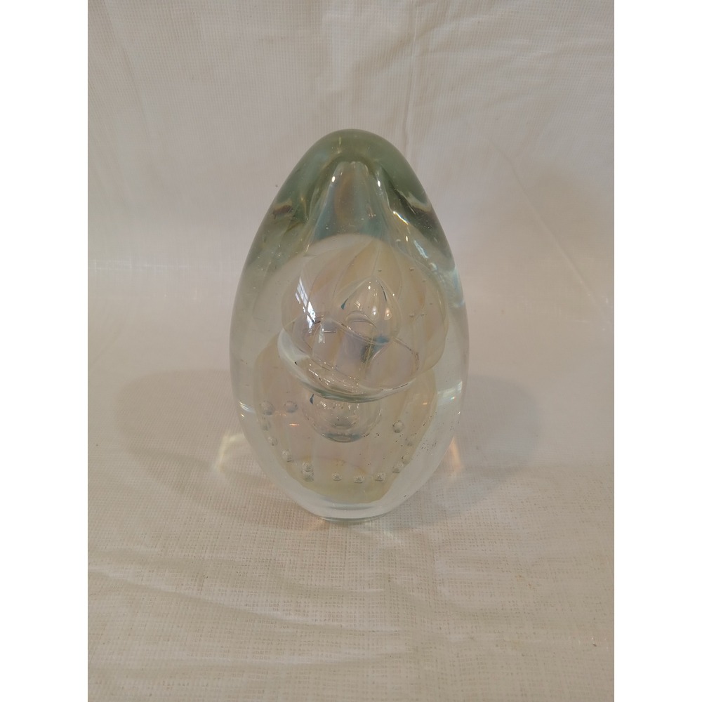 Eichkholt Handworked Signed  Glass Egg Paperweight Iridescent Flower Sculpture